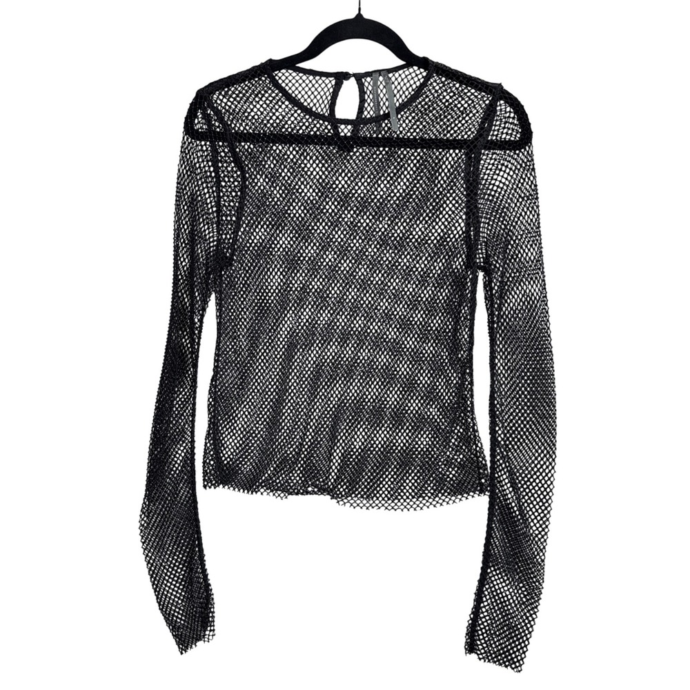 Anthropologie Long Sleeve Beaded Black Rhinestone Mesh Top Whimsigoth Small‎
